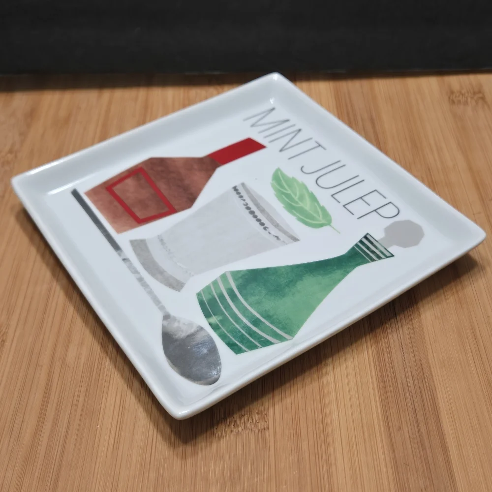 Crate & Barrel Mint Julep Plate Trinket Dish Appetizer, recipe on back
